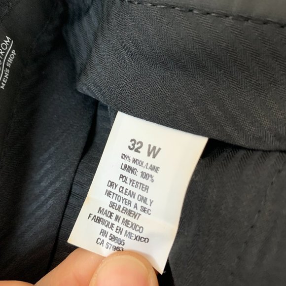 Nordstrom Men's Shop Flat Front Wool Trousers 32W Charcoal Raw Hem - Picture 9 of 11